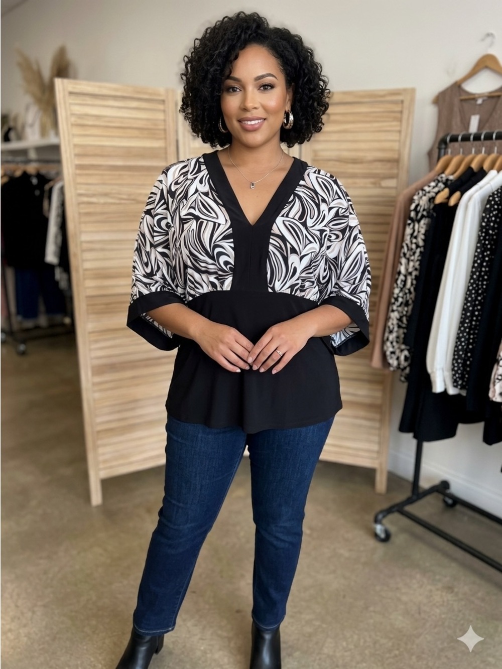 Cato Blouse  Stylish Black and White V-Neck Plus Size 18/20